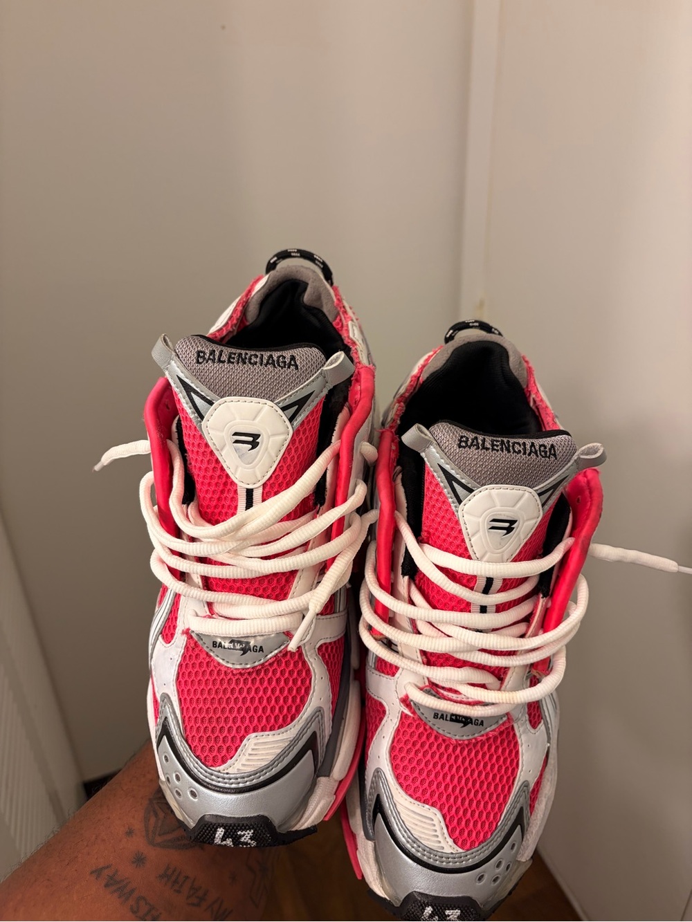 Balenciaga Men’s Hot Pink and White Runner Sneakers